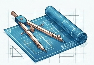 Blueprint and circle