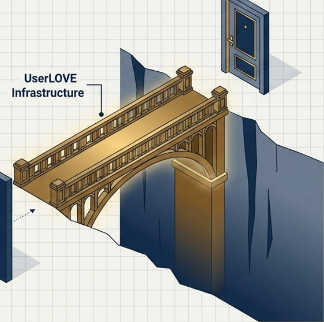 Bridge over the cliff with userlove to the door